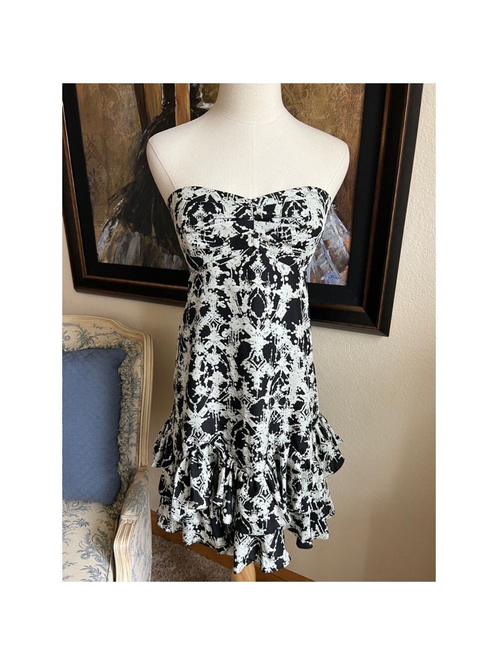 NWT Women's Neiman Marcus Marchesa Notte Dress, Size 12, Black & White